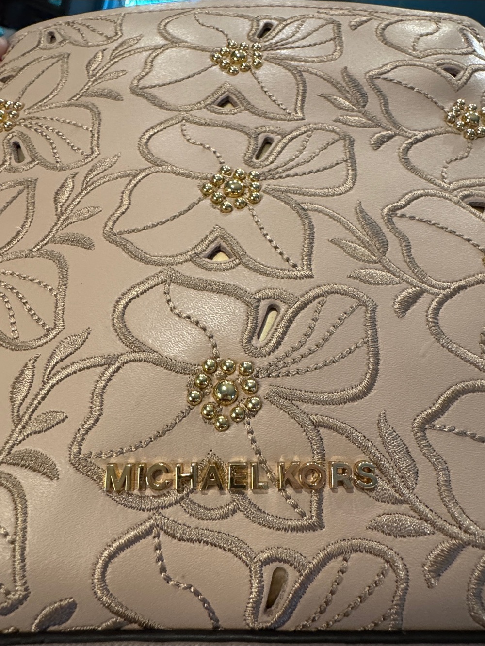 Michael Kors Blush Pink Floral Embossed Crossbody Bag with Gold Accents - Picture 12 of 14